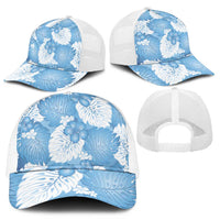 Blue Aloha Hawaii Mesh Trucker Cap Monstera Hibiscus Plumeria Seamless Vibes - Polynesian Pride