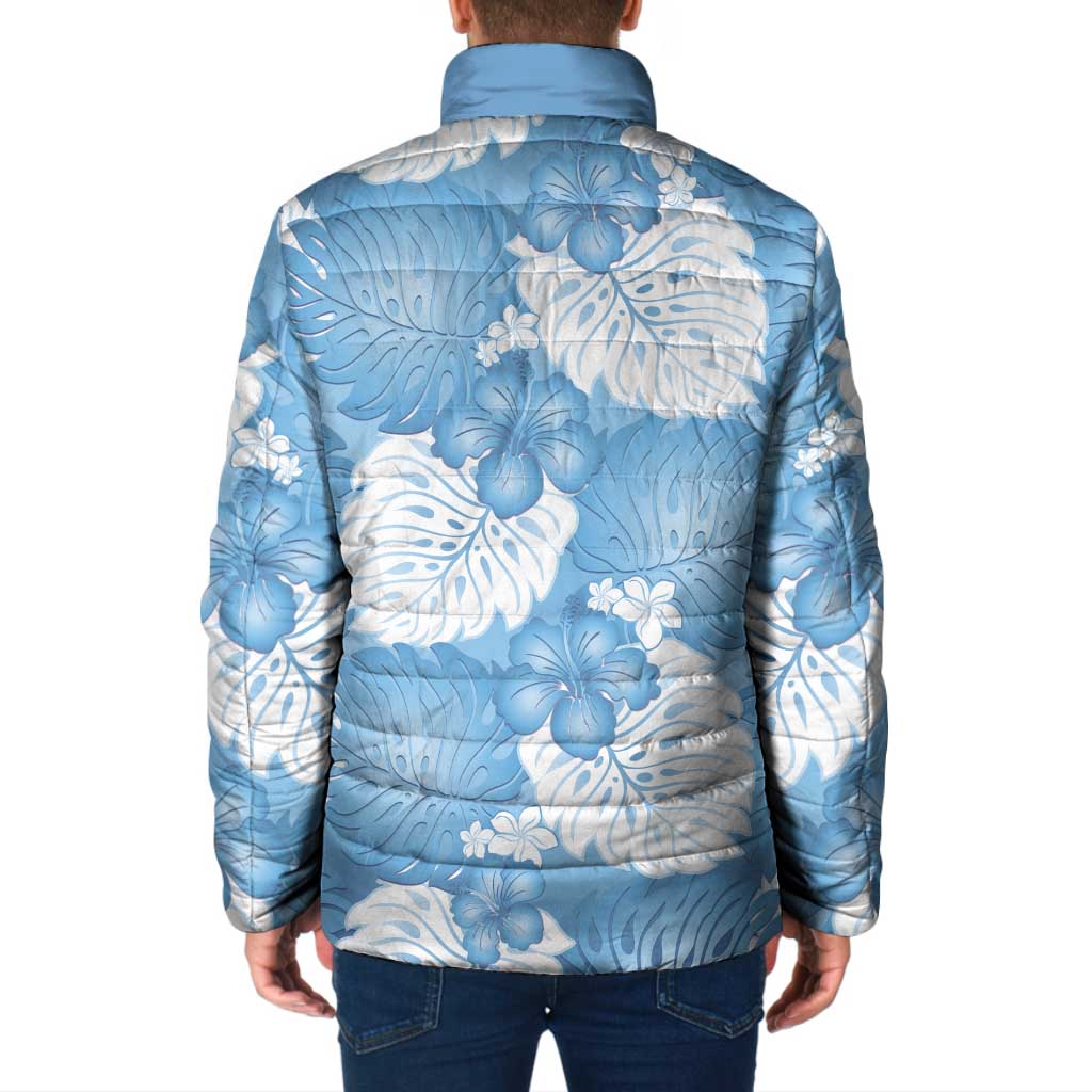 Blue Aloha Hawaii Padded Jacket Monstera Hibiscus Plumeria Seamless Vibes - Polynesian Pride