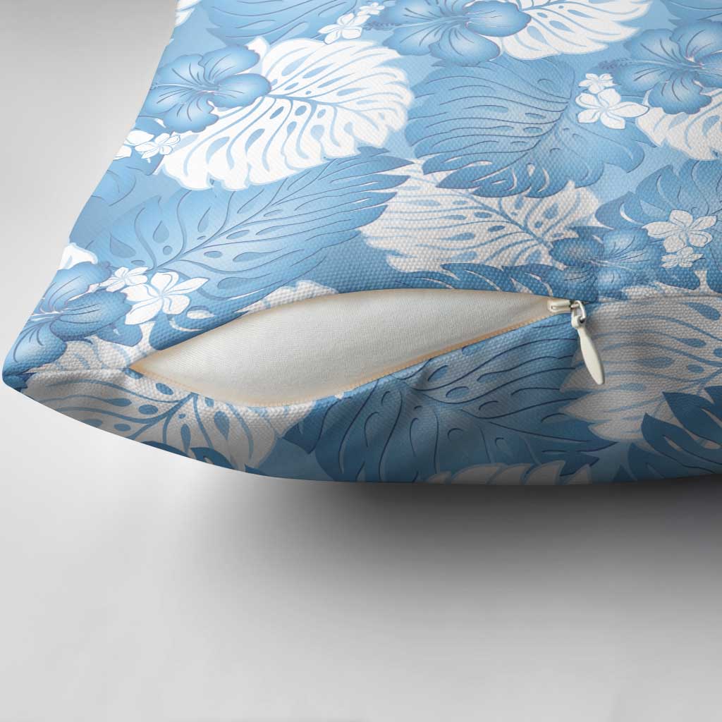 Blue Aloha Hawaii Pillow Cover Monstera Hibiscus Plumeria Seamless Vibes - Polynesian Pride