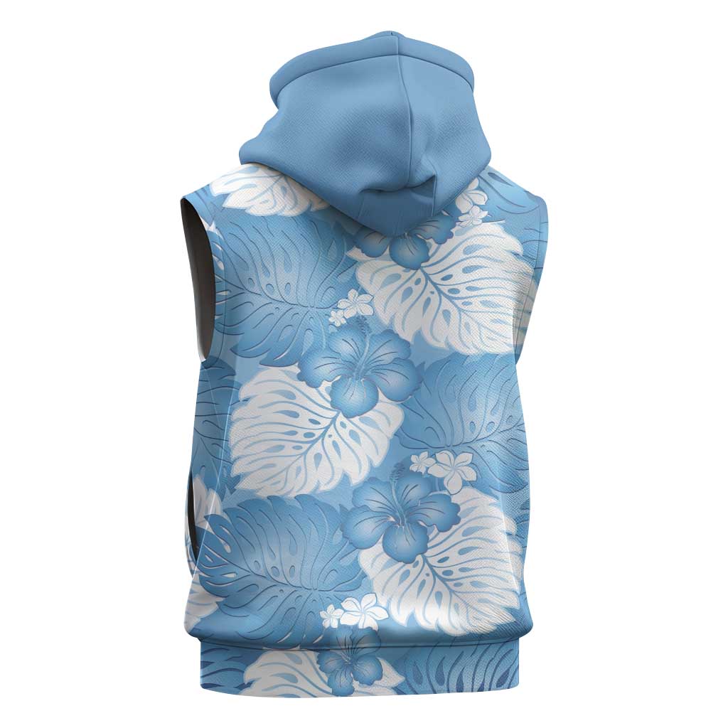Blue Aloha Hawaii Sleeveless Hoodie Monstera Hibiscus Plumeria Seamless Vibes LT14 - Polynesian Pride