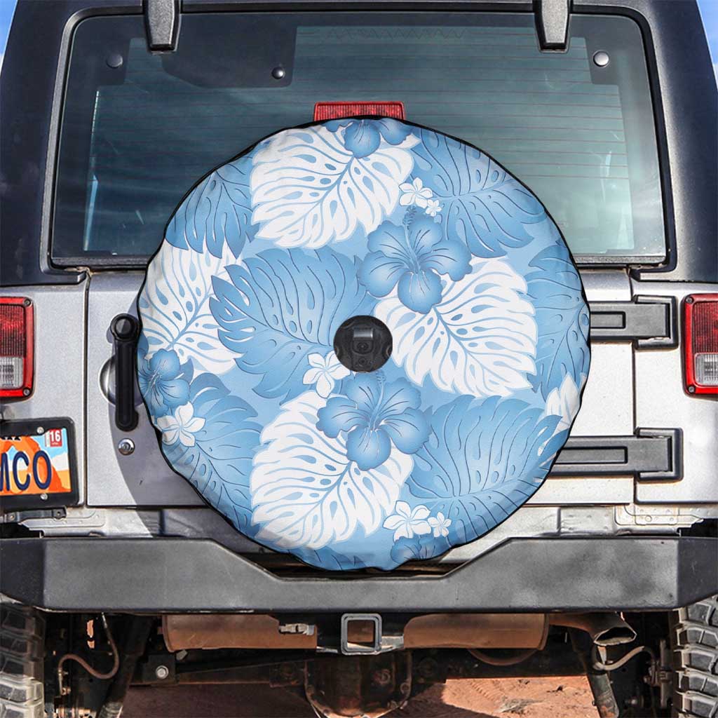 Blue Aloha Hawaii Spare Tire Cover Monstera Hibiscus Plumeria Seamless Vibes - Polynesian Pride