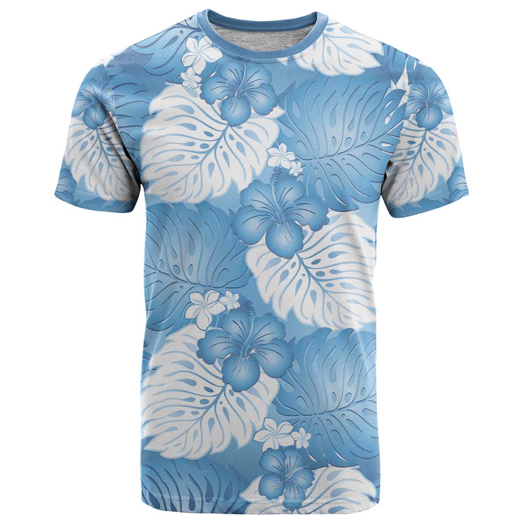 Blue Aloha Hawaii T Shirt Monstera Hibiscus Plumeria Seamless Vibes - Polynesian Pride