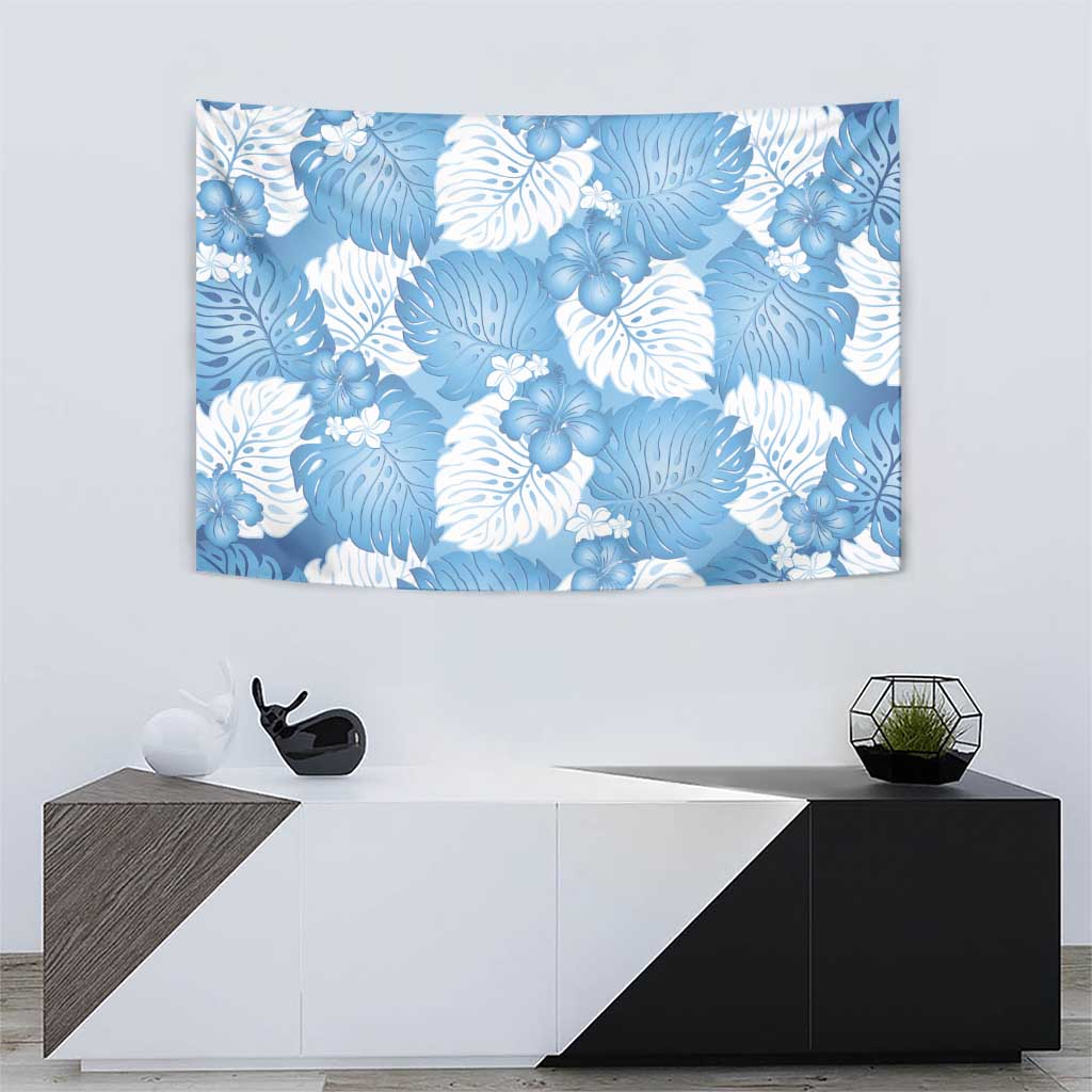 Blue Aloha Hawaii Tapestry Monstera Hibiscus Plumeria Seamless Vibes - Polynesian Pride