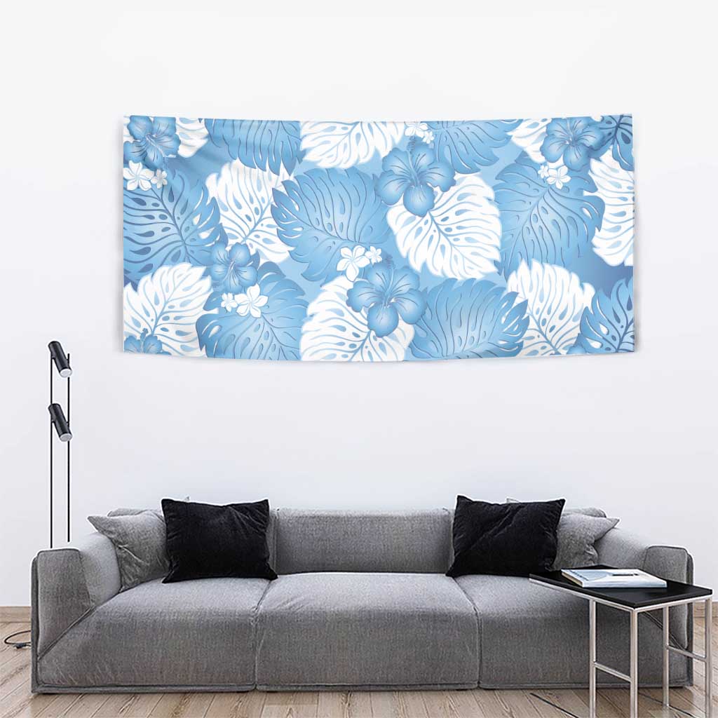 Blue Aloha Hawaii Tapestry Monstera Hibiscus Plumeria Seamless Vibes - Polynesian Pride