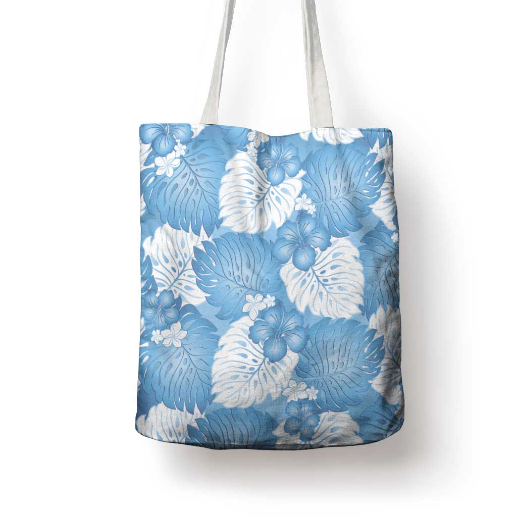 Blue Aloha Hawaii Tote Bag Monstera Hibiscus Plumeria Seamless Vibes - Polynesian Pride