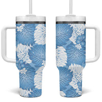 Blue Aloha Hawaii Tumbler With Handle Monstera Hibiscus Plumeria Seamless Vibes - Polynesian Pride