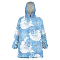 Blue Aloha Hawaii Wearable Blanket Hoodie Monstera Hibiscus Plumeria Seamless Vibes - Polynesian Pride