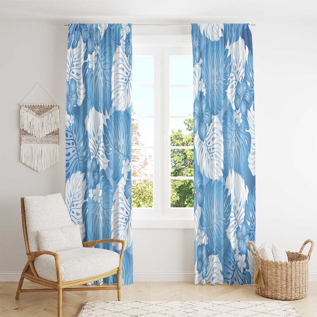 Blue Aloha Hawaii Window Curtain Monstera Hibiscus Plumeria Seamless Vibes - Polynesian Pride