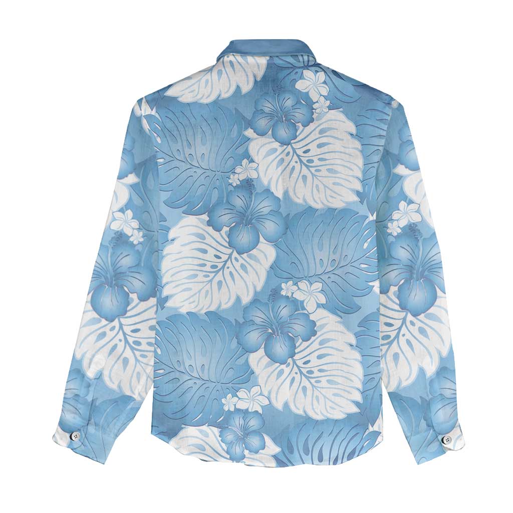 Blue Aloha Hawaii Women Casual Shirt Monstera Hibiscus Plumeria Seamless Vibes - Polynesian Pride