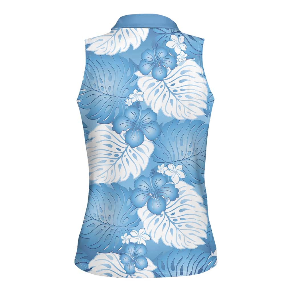Blue Aloha Hawaii Women Sleeveless Polo Shirt Monstera Hibiscus Plumeria Seamless Vibes LT14 - Polynesian Pride