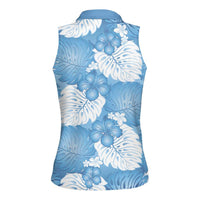 Blue Aloha Hawaii Women Sleeveless Polo Shirt Monstera Hibiscus Plumeria Seamless Vibes LT14 - Polynesian Pride