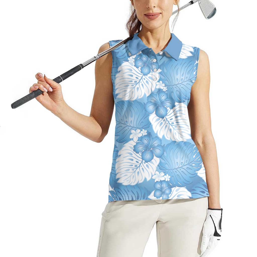 Blue Aloha Hawaii Women Sleeveless Polo Shirt Monstera Hibiscus Plumeria Seamless Vibes LT14 - Polynesian Pride