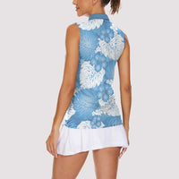 Blue Aloha Hawaii Women Sleeveless Polo Shirt Monstera Hibiscus Plumeria Seamless Vibes LT14 - Polynesian Pride