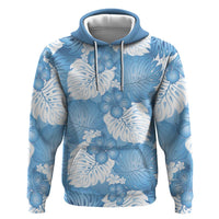 Blue Aloha Hawaii Zip Hoodie Monstera Hibiscus Plumeria Seamless Vibes - Polynesian Pride
