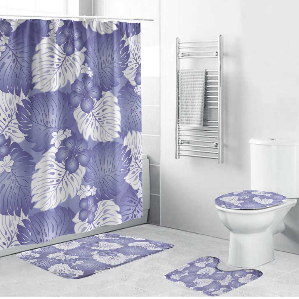 Purple Aloha Hawaii Bathroom Set Monstera Hibiscus Plumeria Seamless Vibes - Polynesian Pride