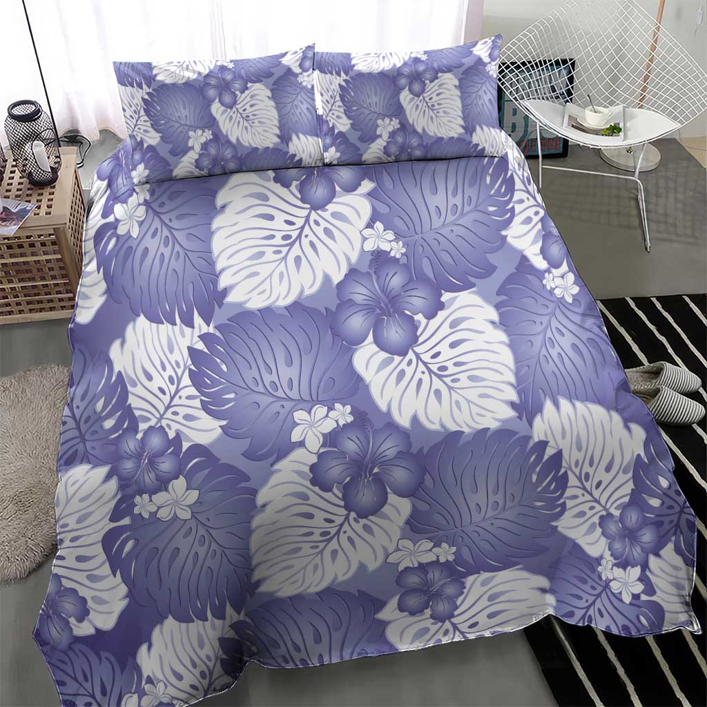 Purple Aloha Hawaii Bedding Set Monstera Hibiscus Plumeria Seamless Vibes - Polynesian Pride