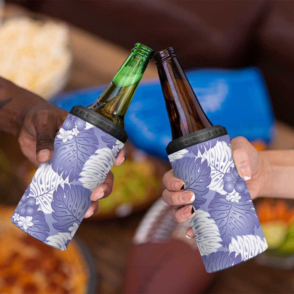 Purple Aloha Hawaii 4 in 1 Can Cooler Tumbler Monstera Hibiscus Plumeria Seamless Vibes - Polynesian Pride