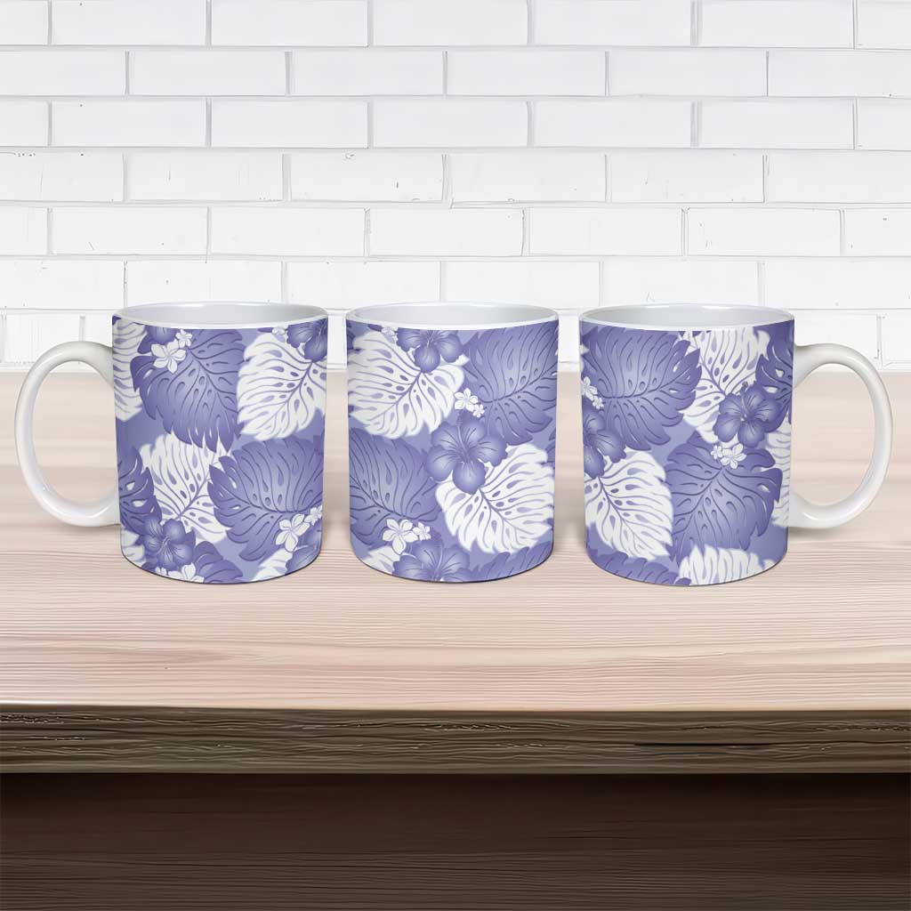 Purple Aloha Hawaii Ceramic Mug Monstera Hibiscus Plumeria Seamless Vibes - Polynesian Pride