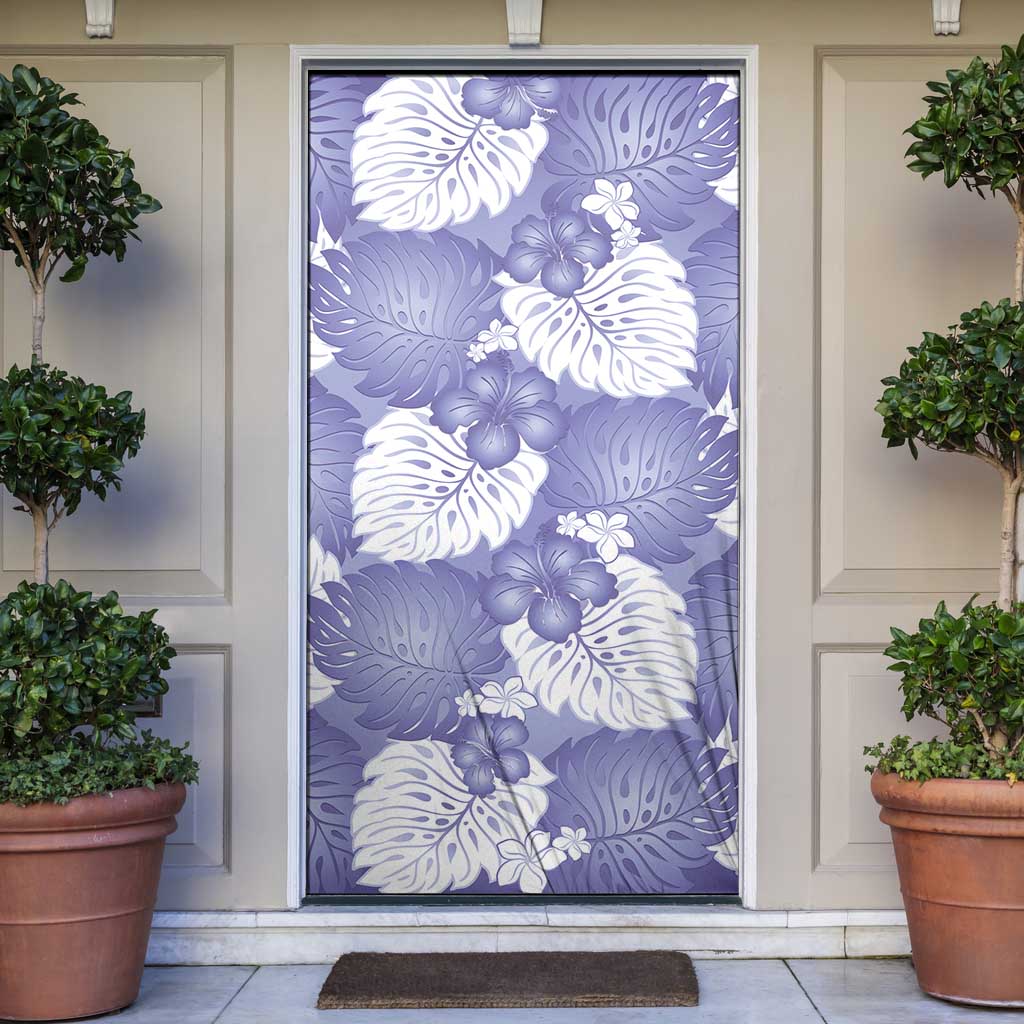 Purple Aloha Hawaii Door Cover Monstera Hibiscus Plumeria Seamless Vibes - Polynesian Pride