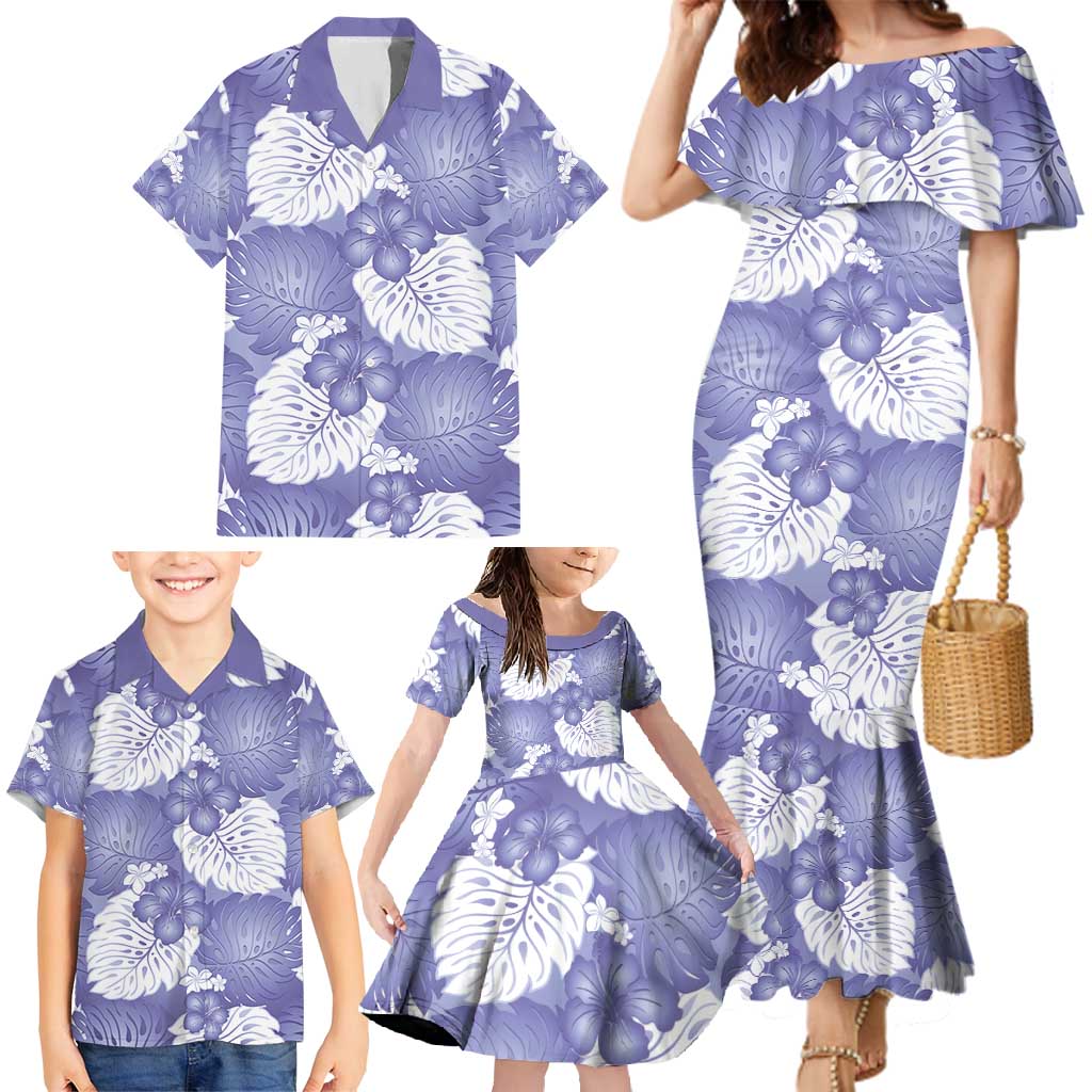 Purple Aloha Hawaii Family Matching Mermaid Dress and Hawaiian Shirt Monstera Hibiscus Plumeria Seamless Vibes - Polynesian Pride