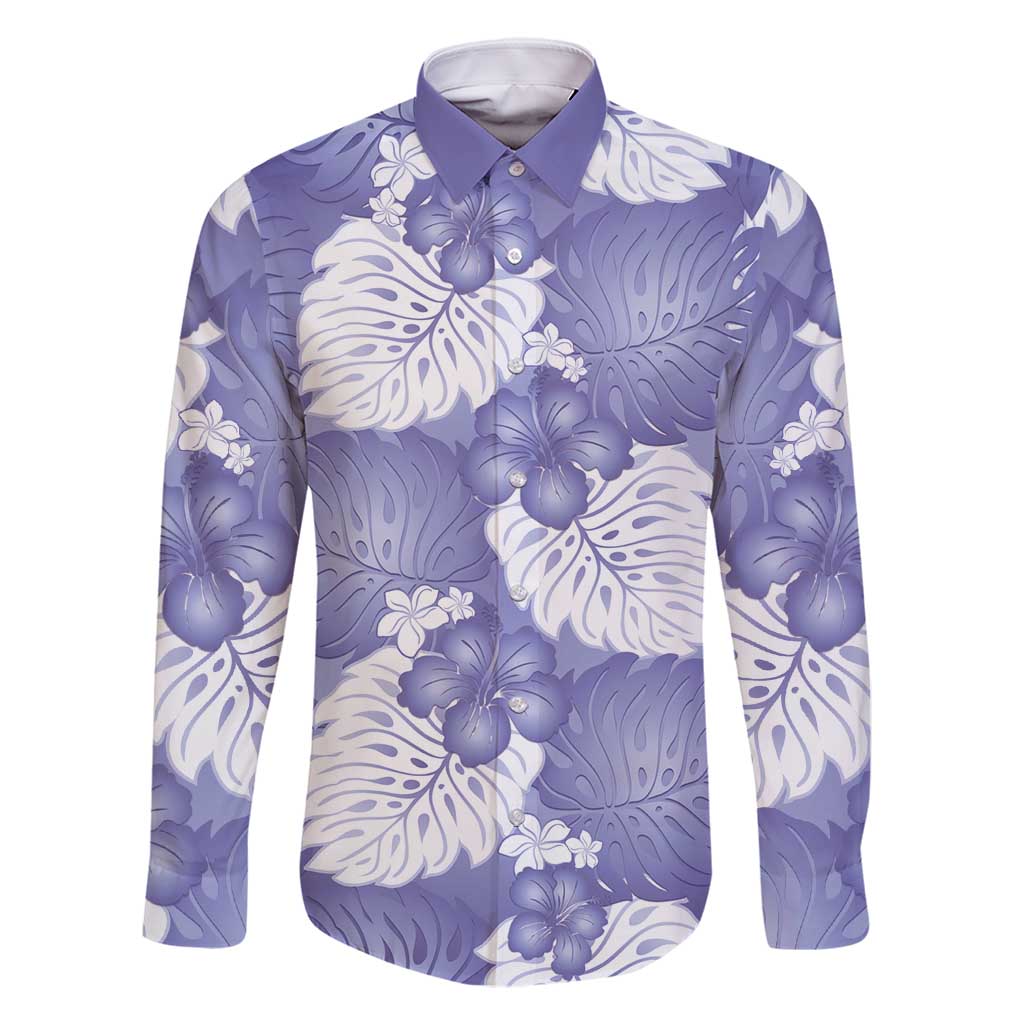 Purple Aloha Hawaii Family Matching Mermaid Dress and Hawaiian Shirt Monstera Hibiscus Plumeria Seamless Vibes LT14 Dad's Shirt - Long Sleeve Purple - Polynesian Pride