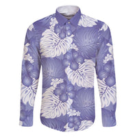 Purple Aloha Hawaii Family Matching Puletasi and Hawaiian Shirt Monstera Hibiscus Plumeria Seamless Vibes LT14 Dad's Shirt - Long Sleeve Purple - Polynesian Pride