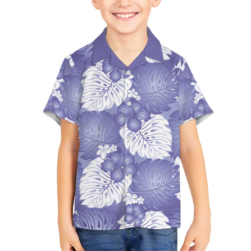 Purple Aloha Hawaii Family Matching Puletasi and Hawaiian Shirt Monstera Hibiscus Plumeria Seamless Vibes LT14 Son's Shirt Purple - Polynesian Pride