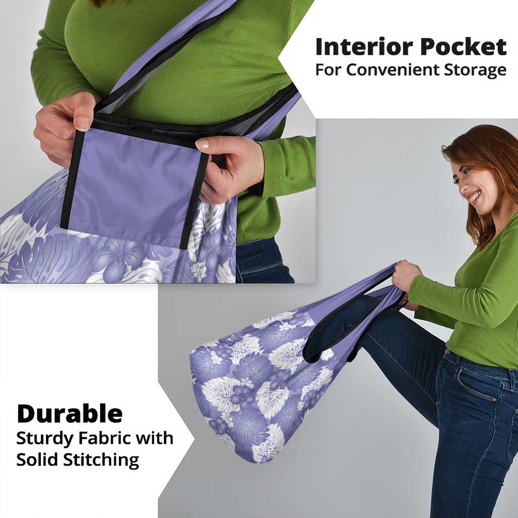 Purple Aloha Hawaii Grocery Bag Monstera Hibiscus Plumeria Seamless Vibes - Polynesian Pride