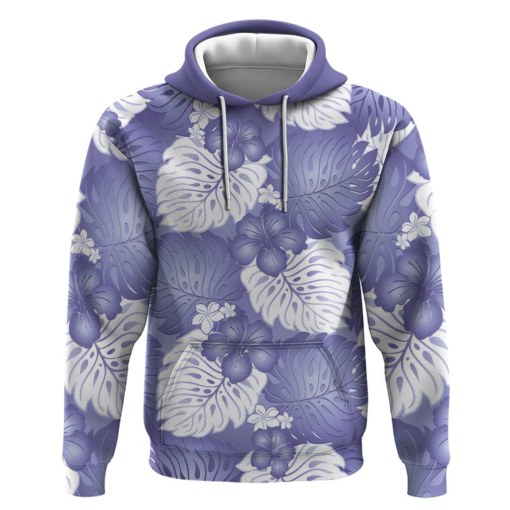 Purple Aloha Hawaii Hoodie Monstera Hibiscus Plumeria Seamless Vibes - Polynesian Pride