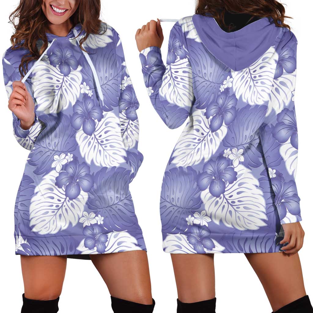 Purple Aloha Hawaii Hoodie Dress Monstera Hibiscus Plumeria Seamless Vibes - Polynesian Pride
