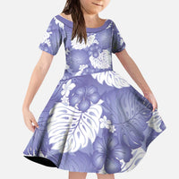 Purple Aloha Hawaii Kid Short Sleeve Dress Monstera Hibiscus Plumeria Seamless Vibes - Polynesian Pride