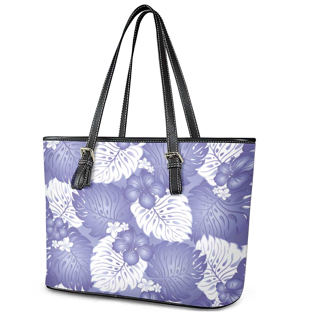 Purple Aloha Hawaii Leather Tote Bag Monstera Hibiscus Plumeria Seamless Vibes LT14 - Polynesian Pride