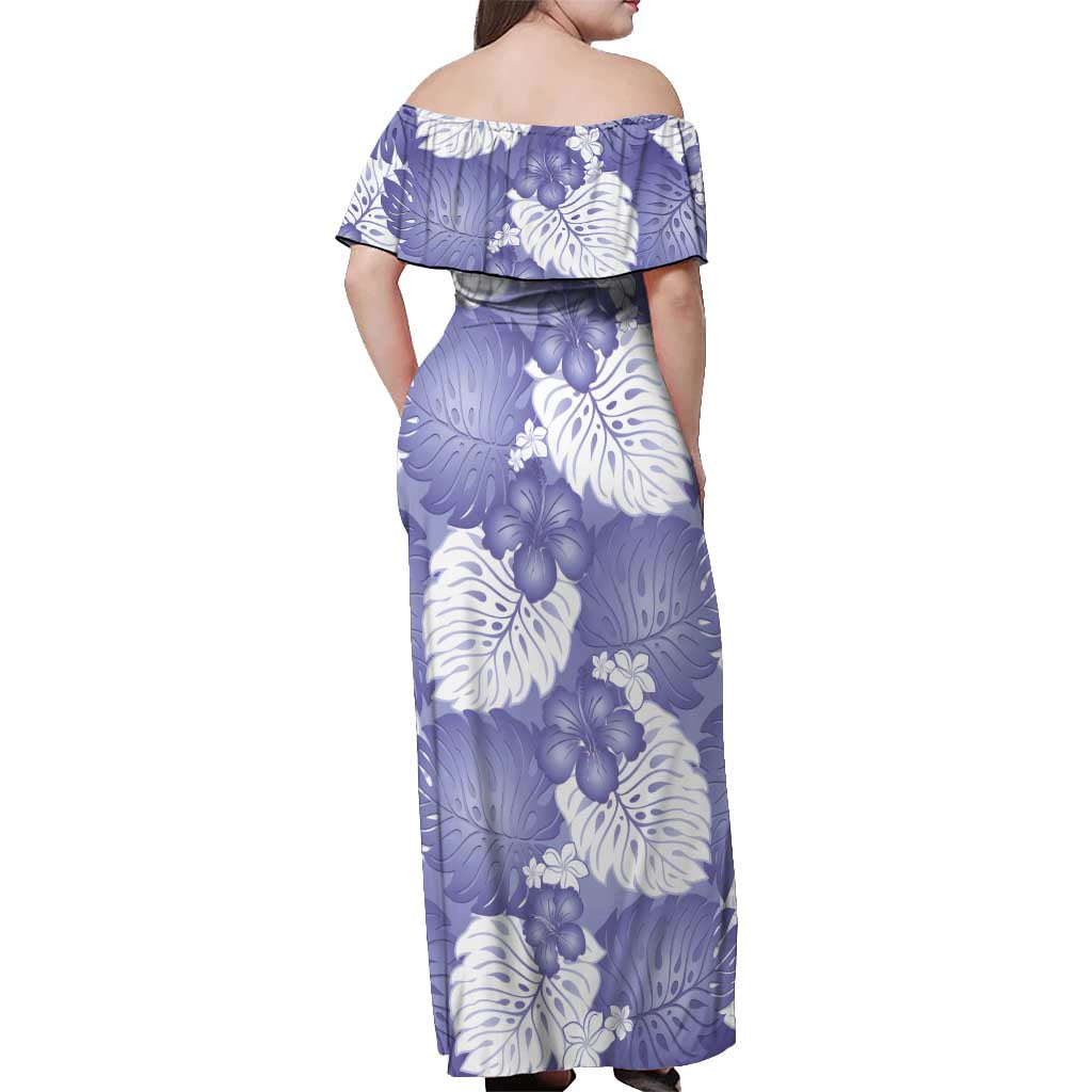 Purple Aloha Hawaii Off Shoulder Maxi Dress Monstera Hibiscus Plumeria Seamless Vibes - Polynesian Pride