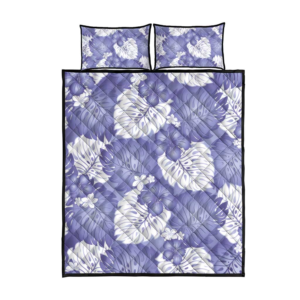 Purple Aloha Hawaii Quilt Bed Set Monstera Hibiscus Plumeria Seamless Vibes - Polynesian Pride