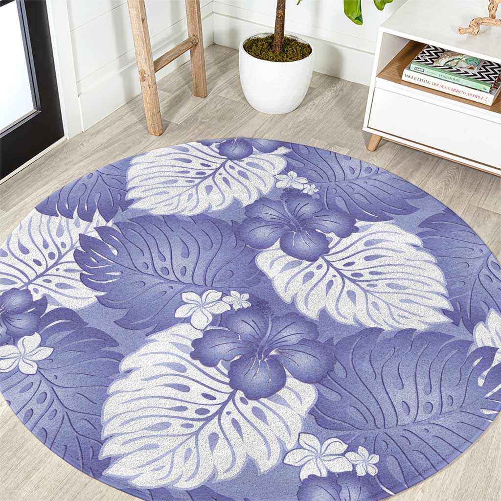 Purple Aloha Hawaii Round Carpet Monstera Hibiscus Plumeria Seamless Vibes - Polynesian Pride