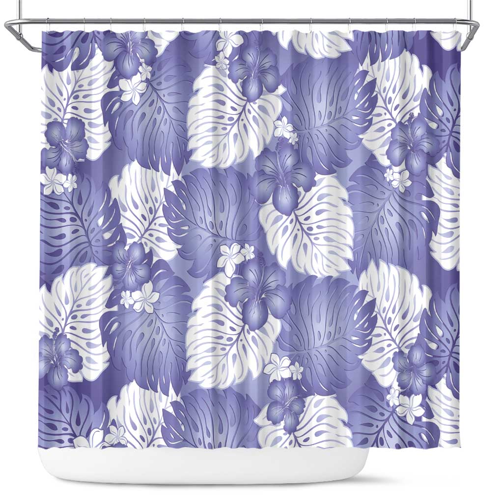 Purple Aloha Hawaii Shower Curtain Monstera Hibiscus Plumeria Seamless Vibes - Polynesian Pride