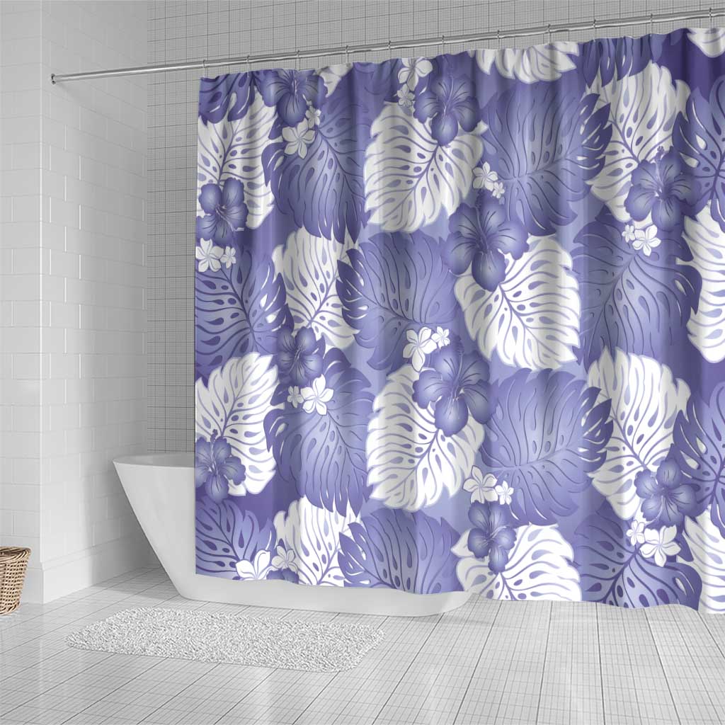 Purple Aloha Hawaii Shower Curtain Monstera Hibiscus Plumeria Seamless Vibes - Polynesian Pride