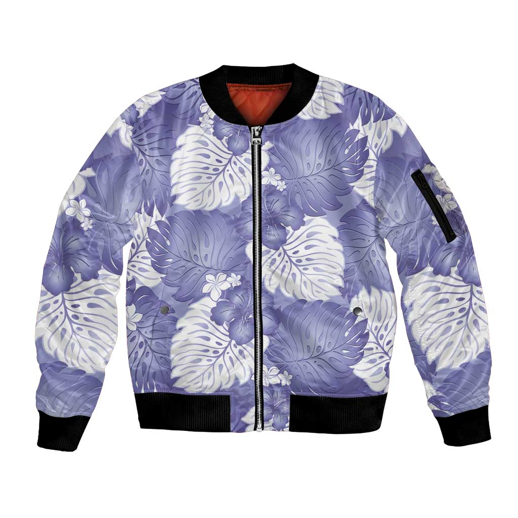 Purple Aloha Hawaii Sleeve Zip Bomber Jacket Monstera Hibiscus Plumeria Seamless Vibes - Polynesian Pride