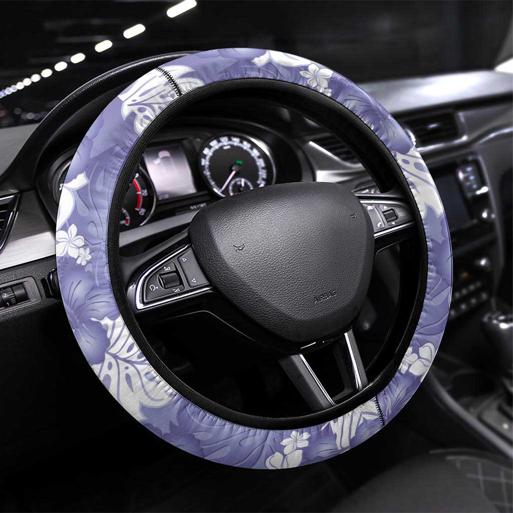Purple Aloha Hawaii Steering Wheel Cover Monstera Hibiscus Plumeria Seamless Vibes - Polynesian Pride