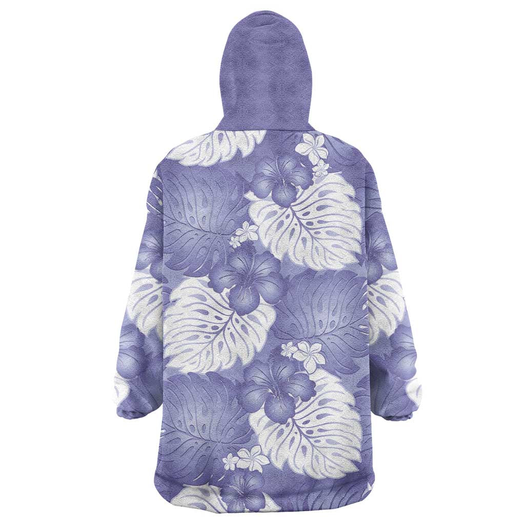 Purple Aloha Hawaii Wearable Blanket Hoodie Monstera Hibiscus Plumeria Seamless Vibes - Polynesian Pride