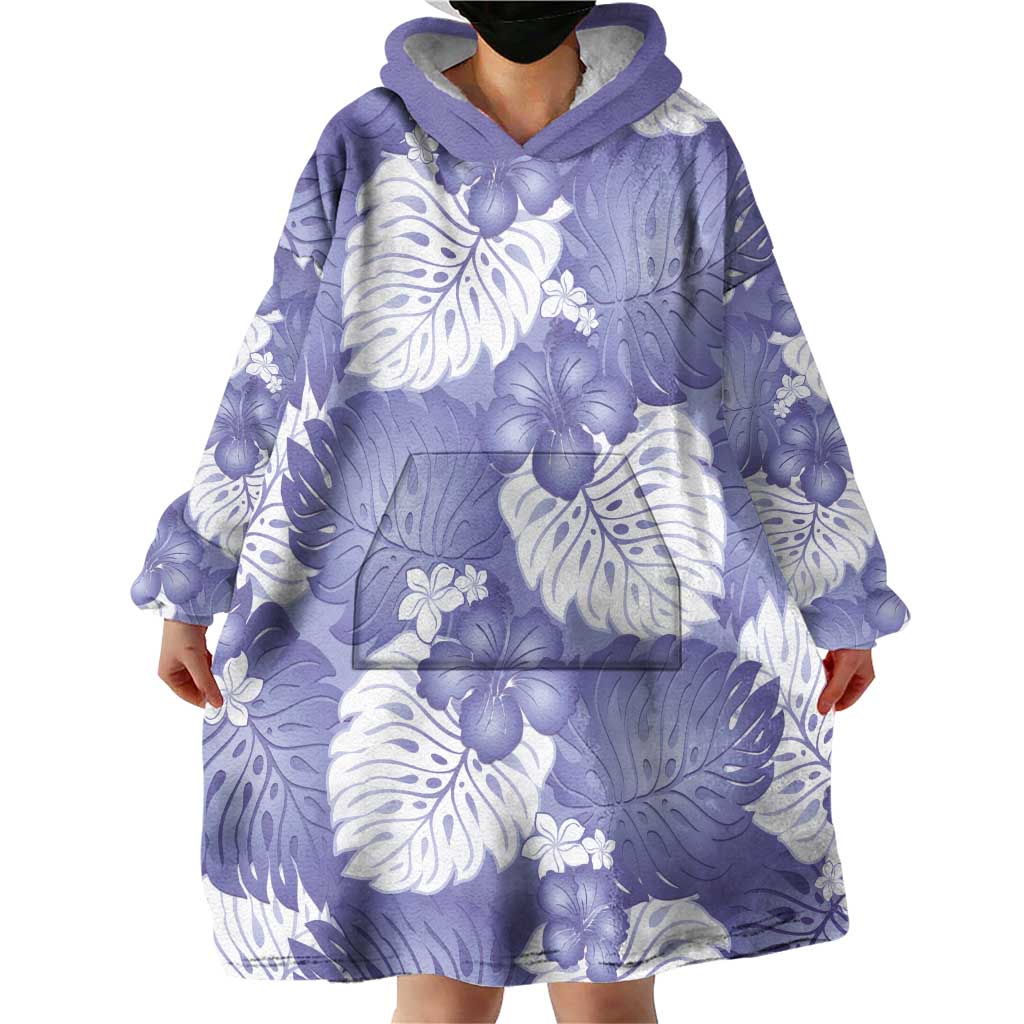 Purple Aloha Hawaii Wearable Blanket Hoodie Monstera Hibiscus Plumeria Seamless Vibes - Polynesian Pride