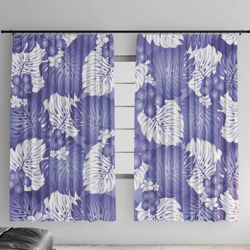 Purple Aloha Hawaii Window Curtain Monstera Hibiscus Plumeria Seamless Vibes - Polynesian Pride