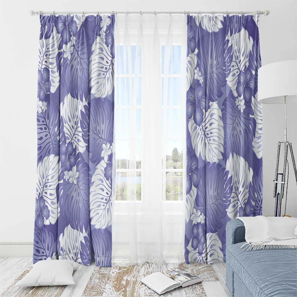 Purple Aloha Hawaii Window Curtain Monstera Hibiscus Plumeria Seamless Vibes - Polynesian Pride