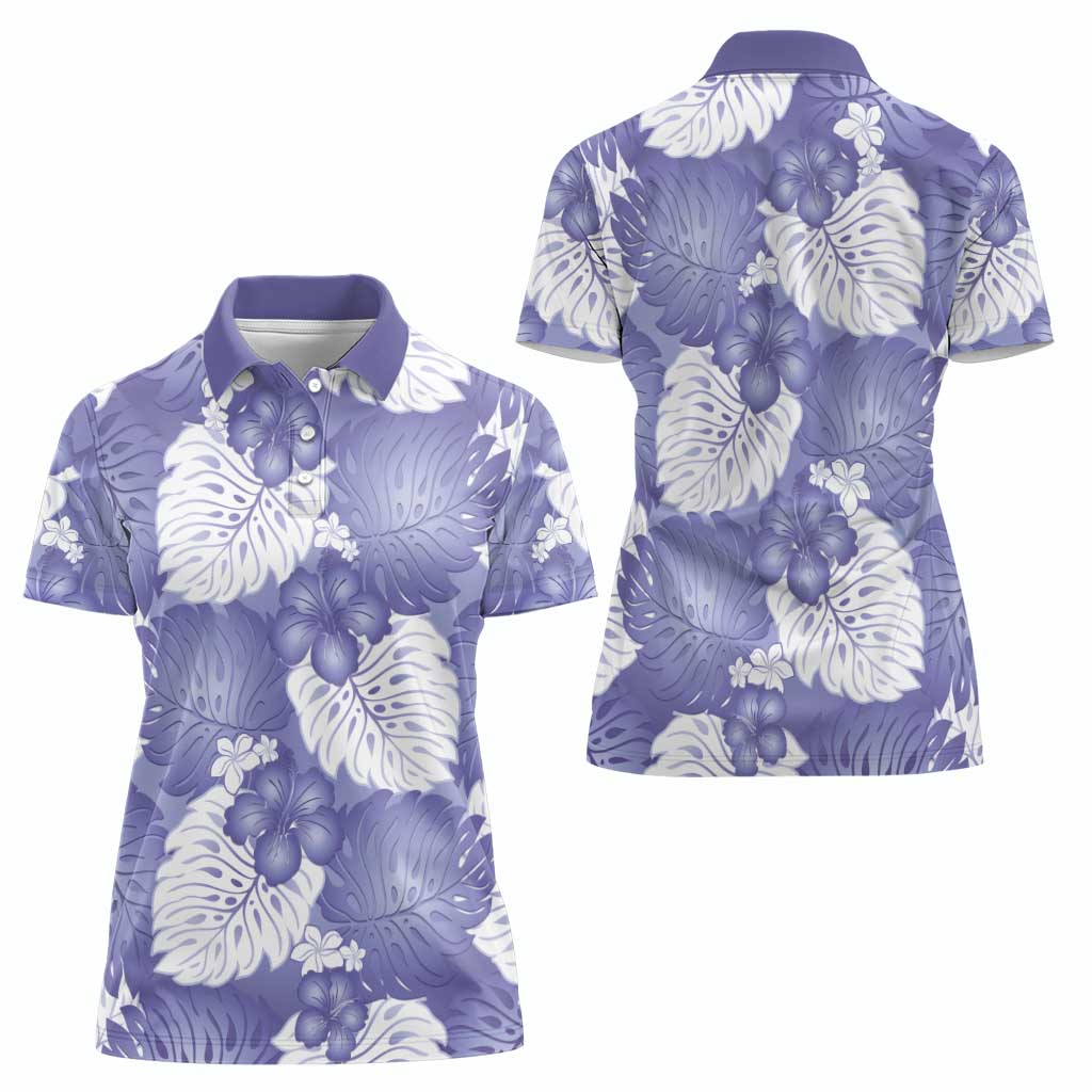 Purple Aloha Hawaii Women Polo Shirt Monstera Hibiscus Plumeria Seamless Vibes LT14 - Polynesian Pride
