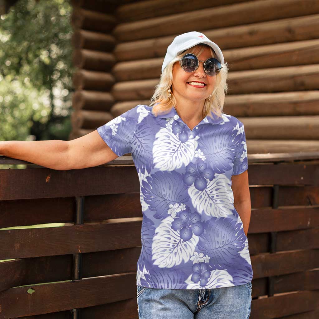 Purple Aloha Hawaii Women Polo Shirt Monstera Hibiscus Plumeria Seamless Vibes LT14 - Polynesian Pride