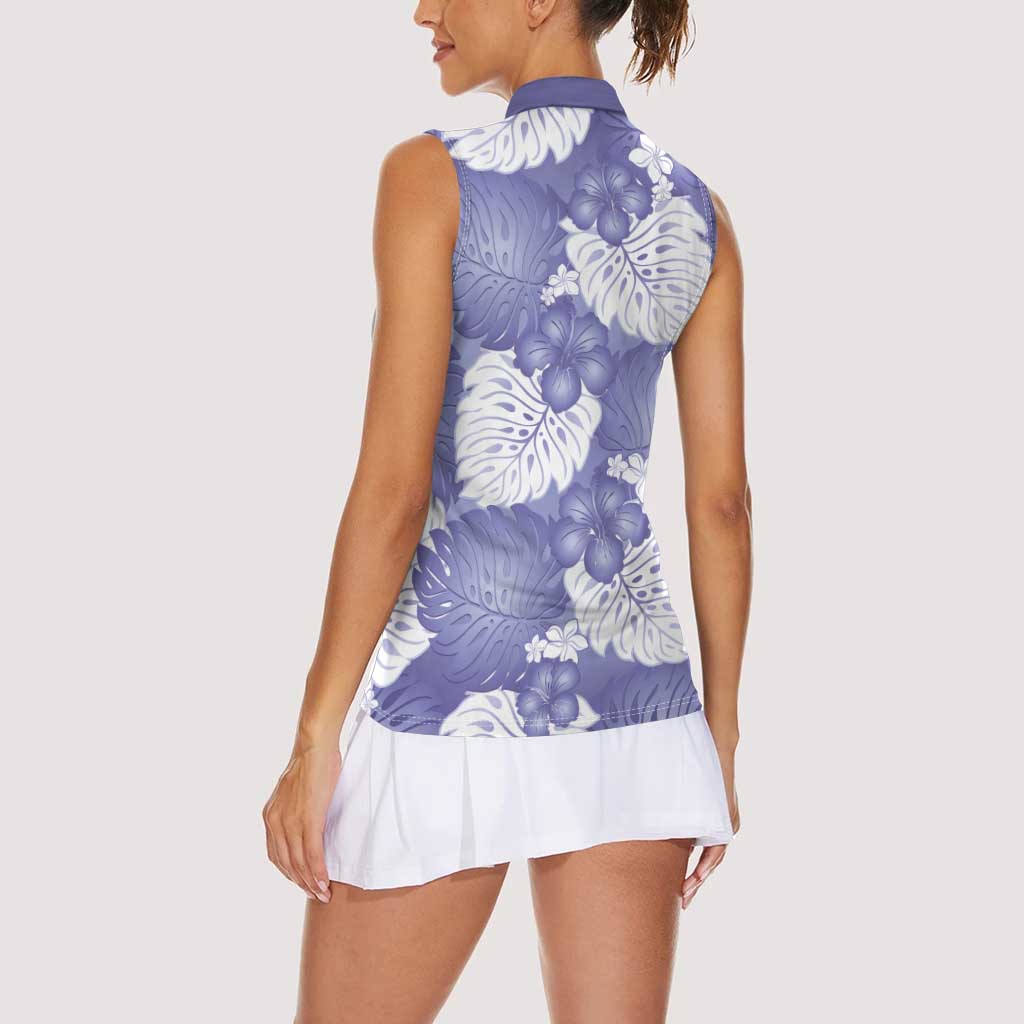 Purple Aloha Hawaii Women Sleeveless Polo Shirt Monstera Hibiscus Plumeria Seamless Vibes LT14 - Polynesian Pride