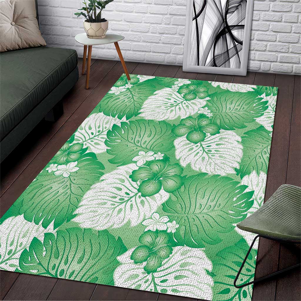 Green Aloha Hawaii Area Rug Monstera Hibiscus Plumeria Seamless Vibes - Polynesian Pride