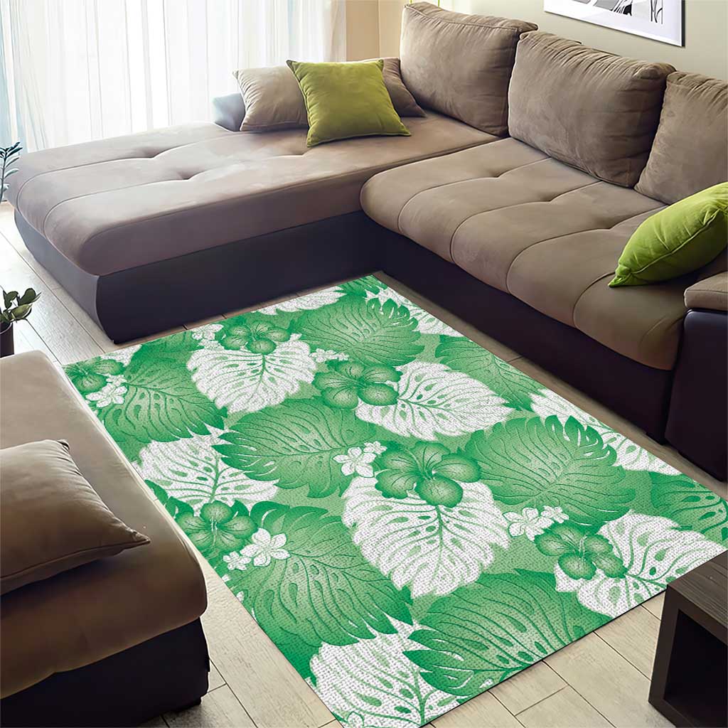Green Aloha Hawaii Area Rug Monstera Hibiscus Plumeria Seamless Vibes - Polynesian Pride