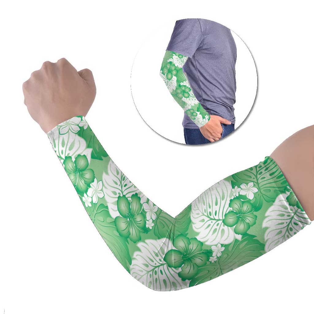 Green Aloha Hawaii Arm Sleeves Monstera Hibiscus Plumeria Seamless Vibes - Polynesian Pride