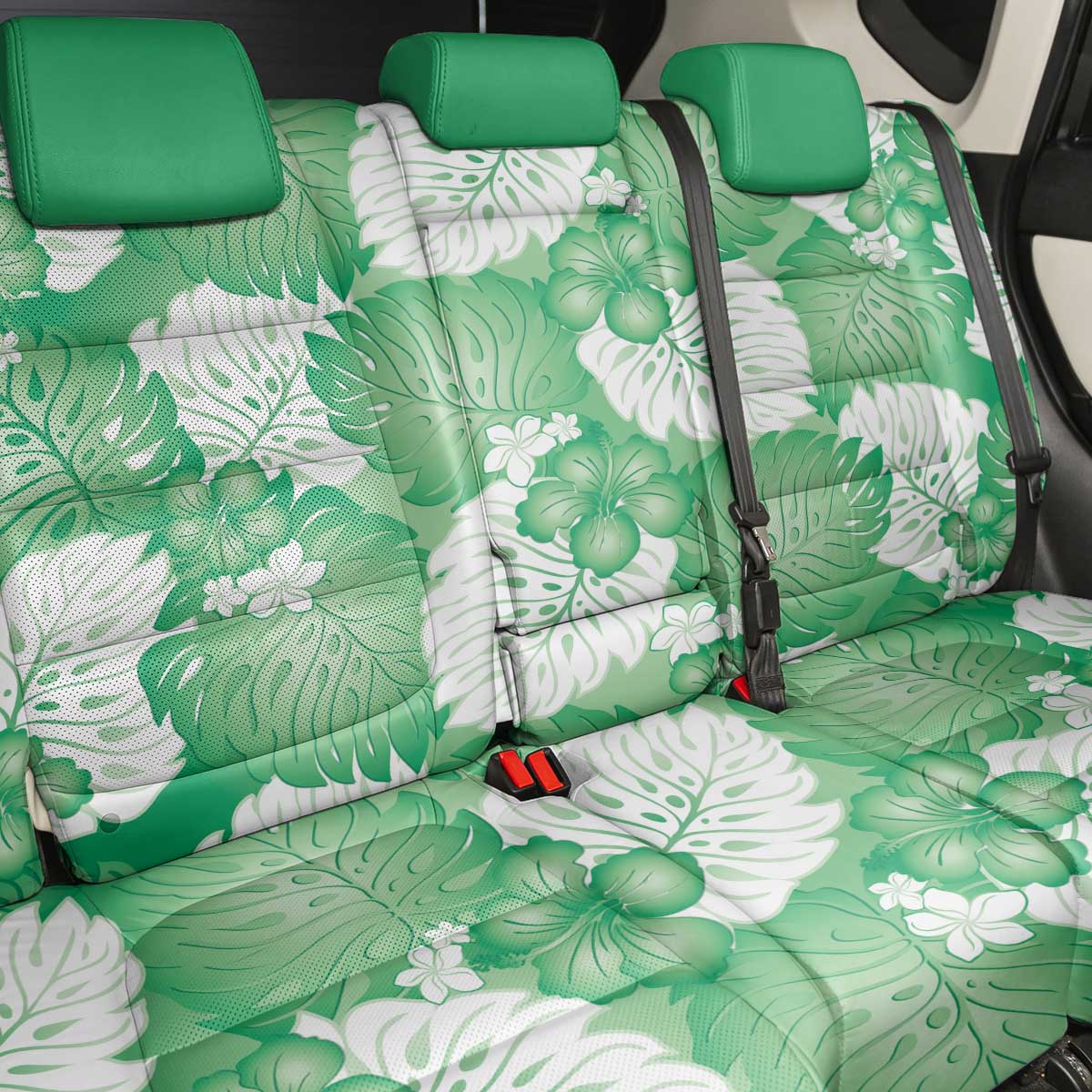 Green Aloha Hawaii Back Car Seat Cover Monstera Hibiscus Plumeria Seamless Vibes - Polynesian Pride